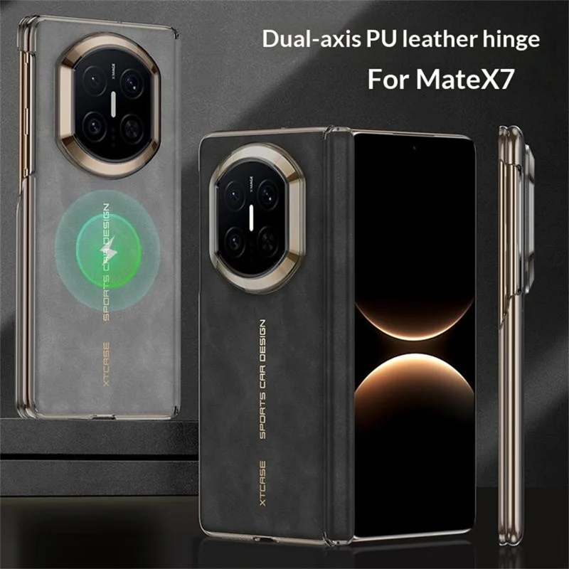 GKK For Huawei Mate X7 Magnetic Case Dual Axis Hinge Protection PU Leather + TPU  + PC Phone Cover - Matte Grey