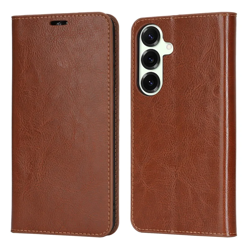 For Samsung Galaxy S26 Case Crazy Horse Texture Split Leather Wallet Phone Cover  - Light Brown