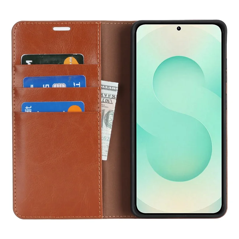 For Samsung Galaxy S26 Case Crazy Horse Texture Split Leather Wallet Phone Cover  - Light Brown