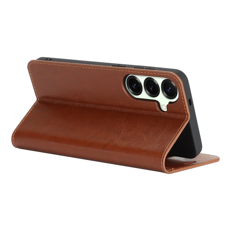 For Samsung Galaxy S26 Case Crazy Horse Texture Split Leather Wallet Phone Cover  - Light Brown