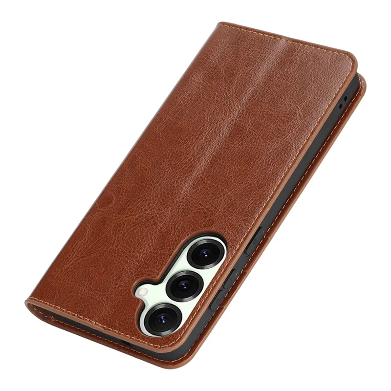 For Samsung Galaxy S26 Case Crazy Horse Texture Split Leather Wallet Phone Cover  - Light Brown