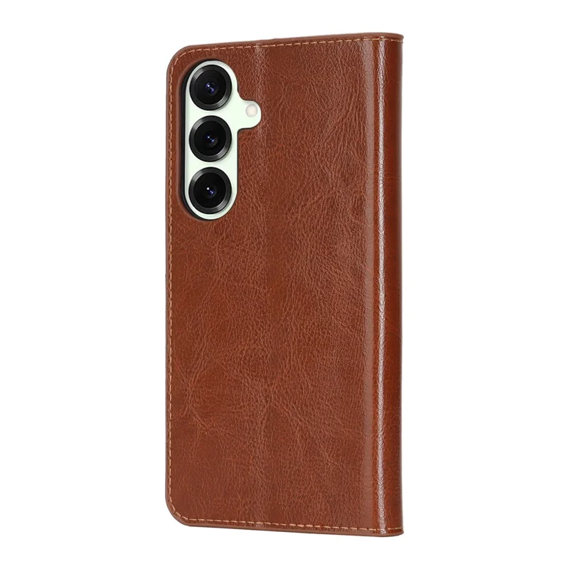 For Samsung Galaxy S26 Case Crazy Horse Texture Split Leather Wallet Phone Cover  - Light Brown