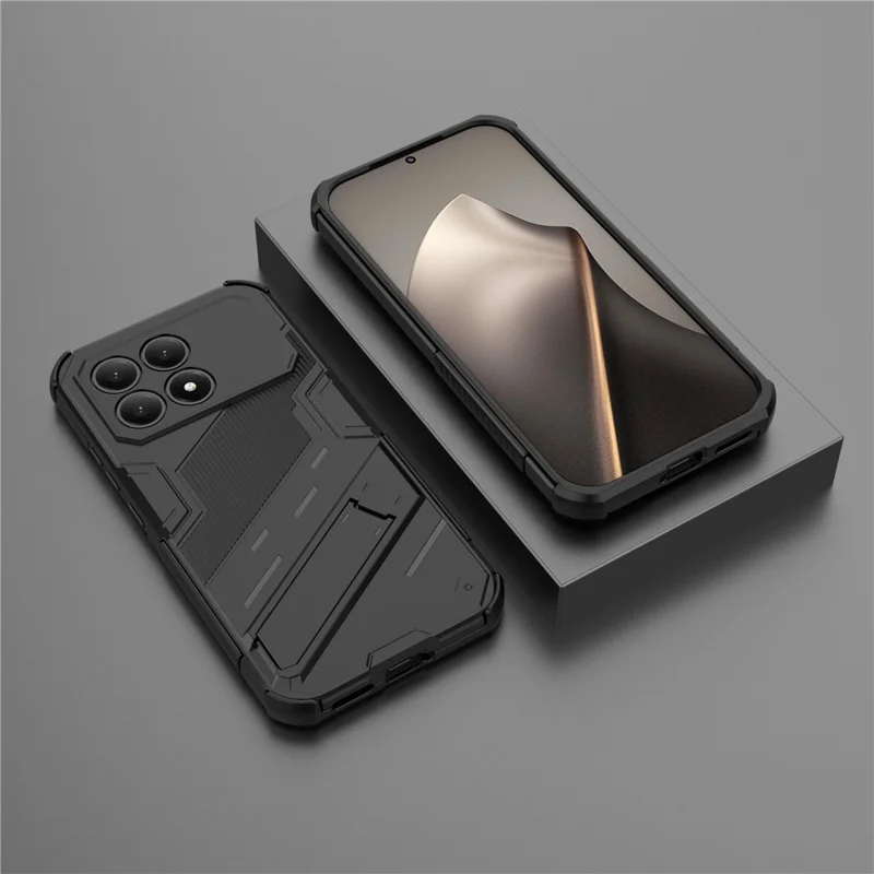 For Xiaomi Redmi K90 5G  /  Poco F8 Pro Case PC + TPU Shockproof Phone Cover with Kickstand - Black