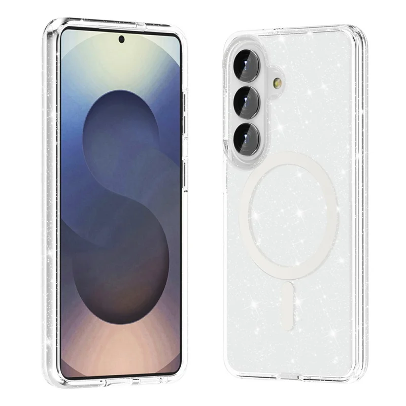 For Samsung Galaxy S26 Magnetic Case Glitter Powder PC + TPU Phone Cover - Transparent White