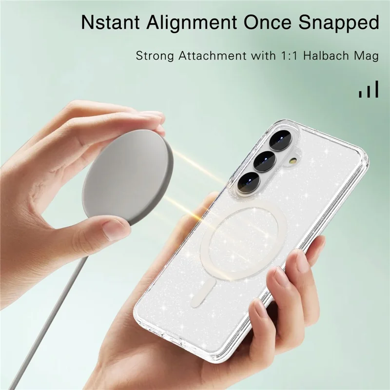 For Samsung Galaxy S26 Magnetic Case Glitter Powder PC + TPU Phone Cover - Transparent White