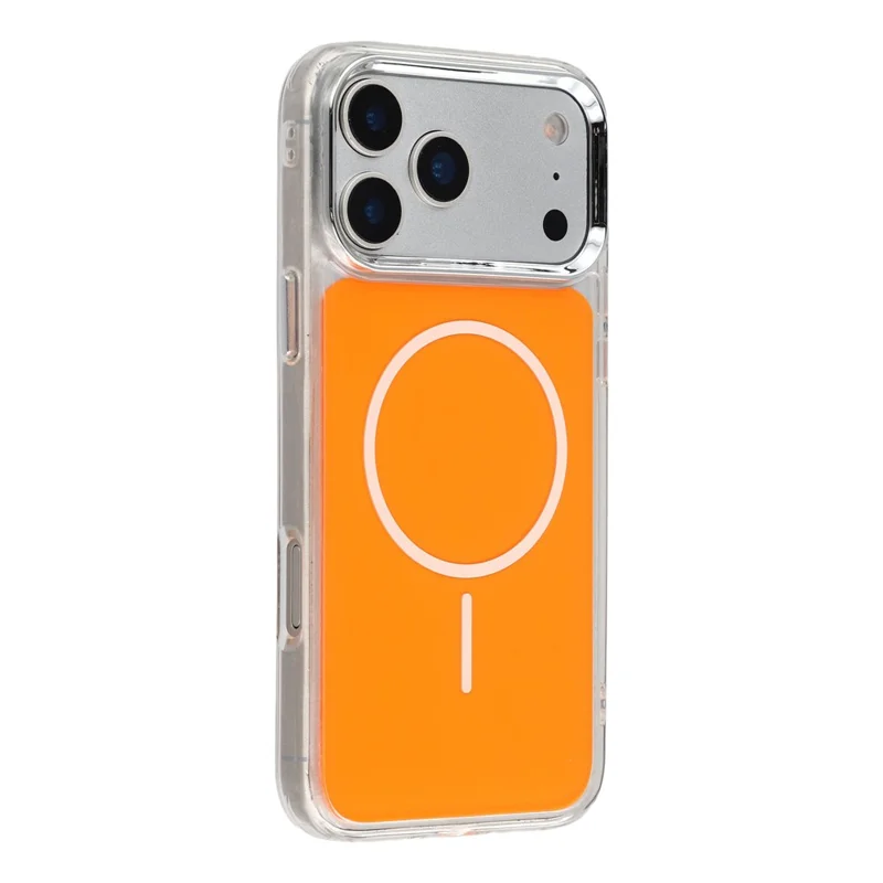 For iPhone 17 Pro Magnetic Case Electroplated Camera Frame TPU Acrylic Anti-drop Phone Back Cover Compatible with MagSafe - Orange