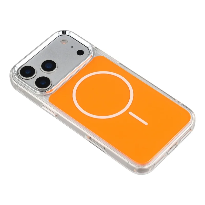 For iPhone 17 Pro Magnetic Case Electroplated Camera Frame TPU Acrylic Anti-drop Phone Back Cover Compatible with MagSafe - Orange