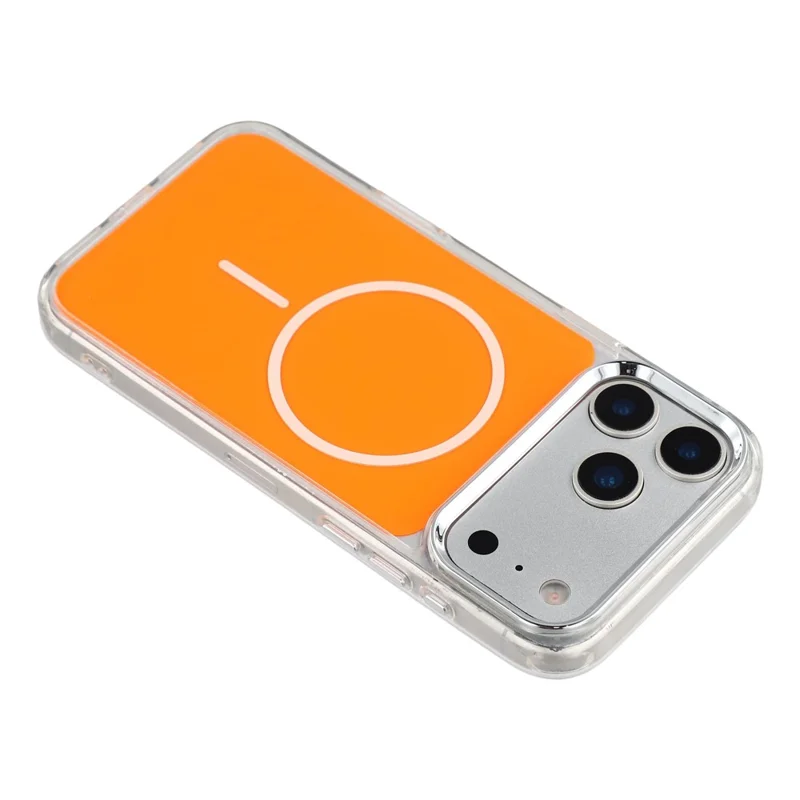 For iPhone 17 Pro Magnetic Case Electroplated Camera Frame TPU Acrylic Anti-drop Phone Back Cover Compatible with MagSafe - Orange