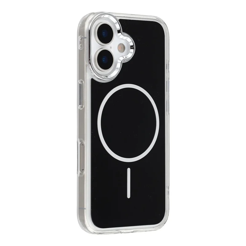 For iPhone 17 Magnetic Case Electroplated Camera Frame TPU Acrylic Anti-drop Phone Back Cover Compatible with MagSafe - Black