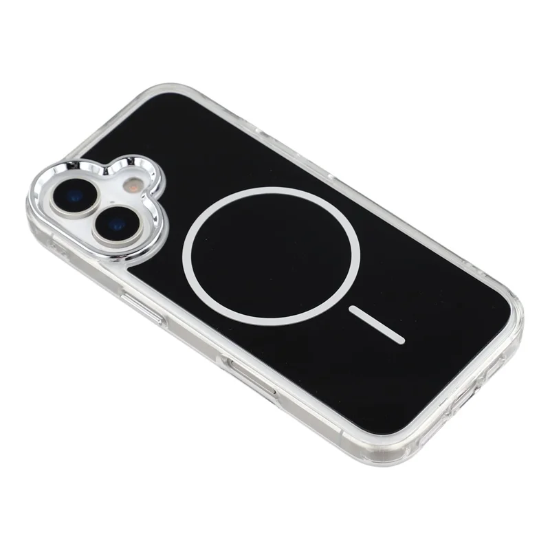 For iPhone 16 Magnetic Case Electroplated Camera Frame TPU Acrylic Anti-drop Phone Back Cover Compatible with MagSafe - Black