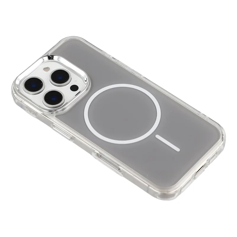 For iPhone 16 Pro Magnetic Case Electroplated Camera Frame TPU Acrylic Anti-drop Phone Back Cover Compatible with MagSafe - Grey