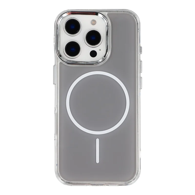 For iPhone 16 Pro Max Magnetic Case Electroplated Camera Frame TPU Acrylic Anti-drop Phone Back Cover Compatible with MagSafe - Grey