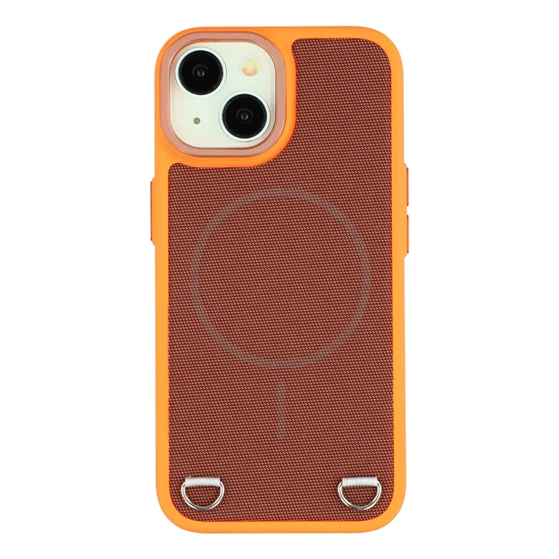 For iPhone 15 Case Compatible with MagSafe Skin Touch Synthetic Leather + PC Phone Back Cover with Card Slot - Orange