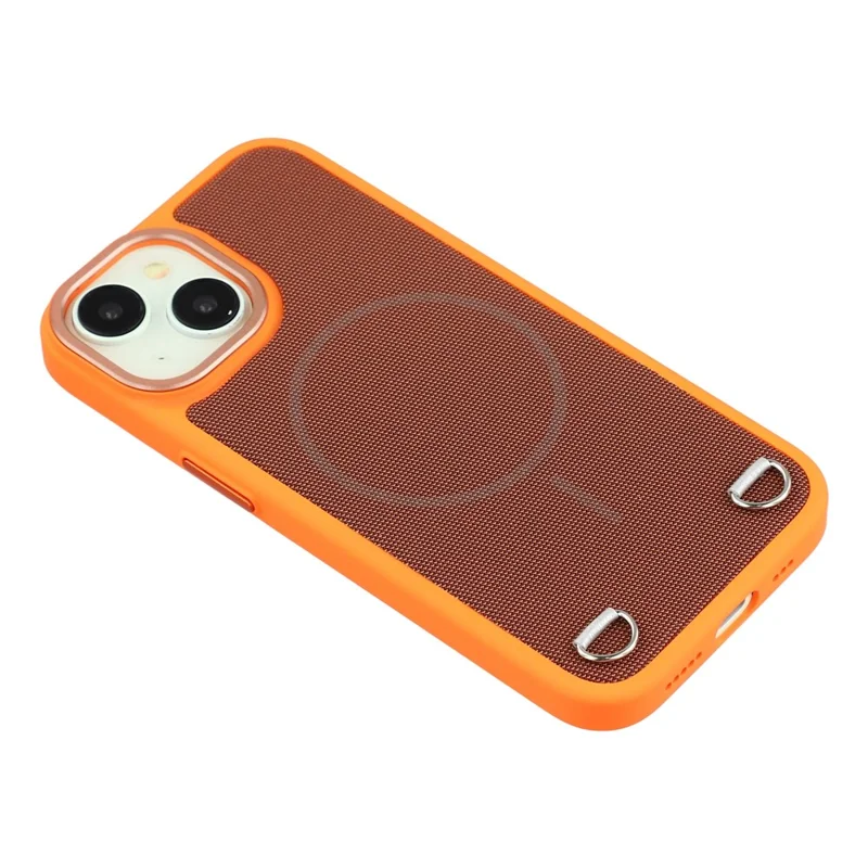 For iPhone 15 Case Compatible with MagSafe Skin Touch Synthetic Leather + PC Phone Back Cover with Card Slot - Orange
