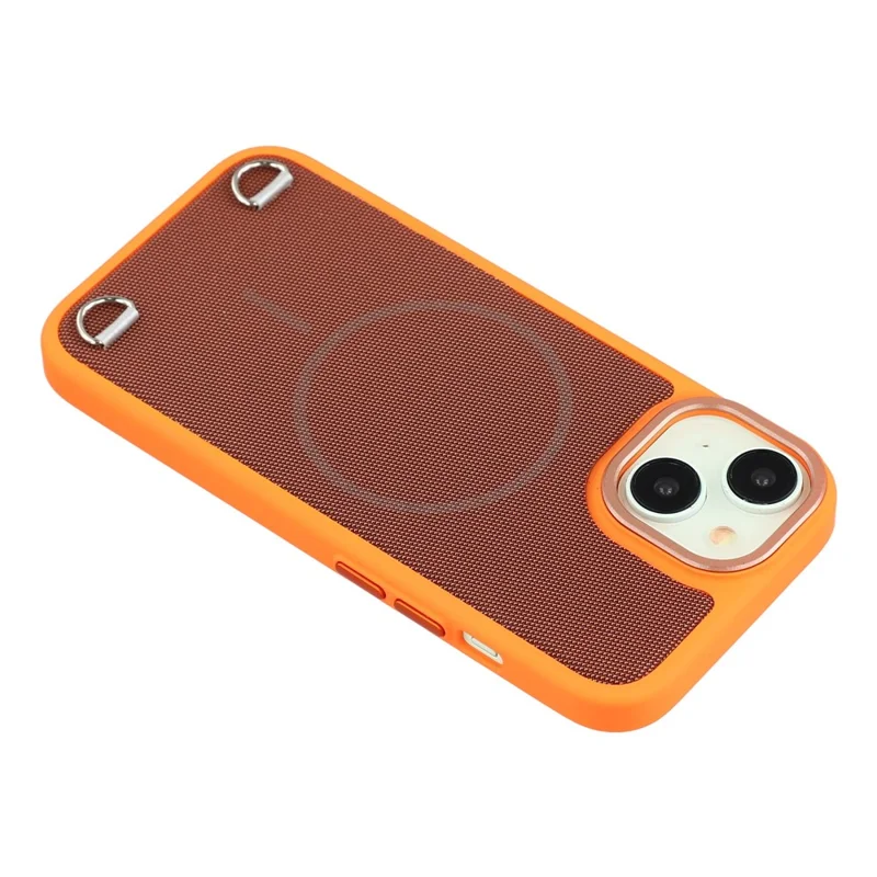 For iPhone 15 Case Compatible with MagSafe Skin Touch Synthetic Leather + PC Phone Back Cover with Card Slot - Orange