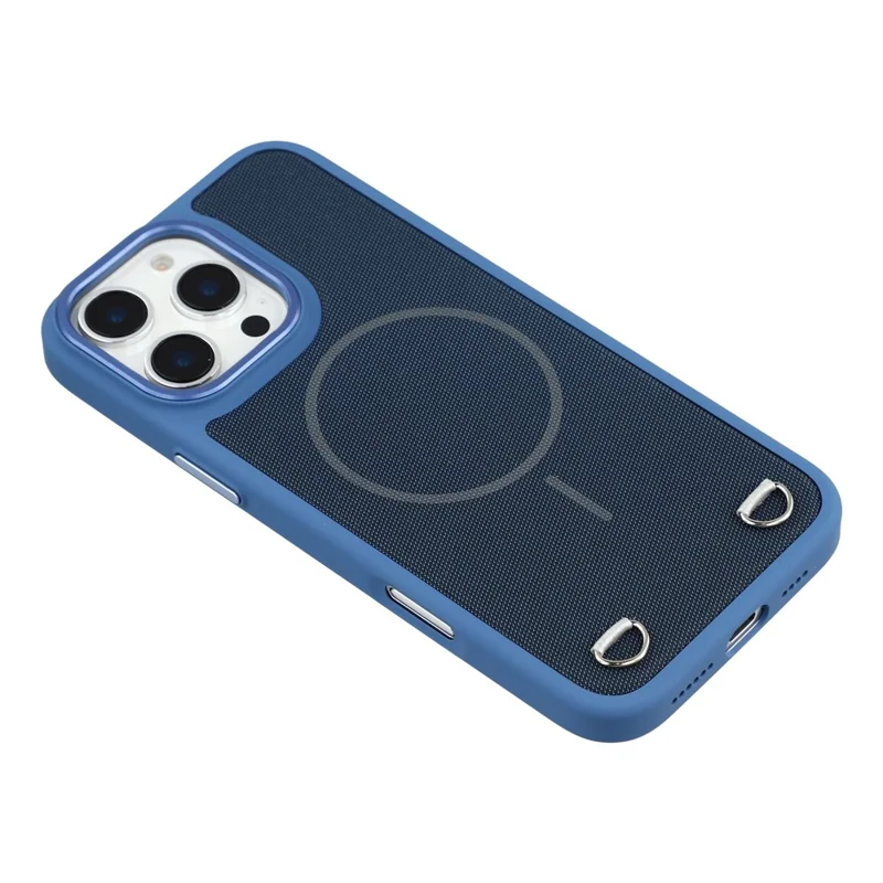 For iPhone 16 Pro Max Case Compatible with MagSafe Skin Touch Synthetic Leather + PC Phone Back Cover with Card Slot - Blue