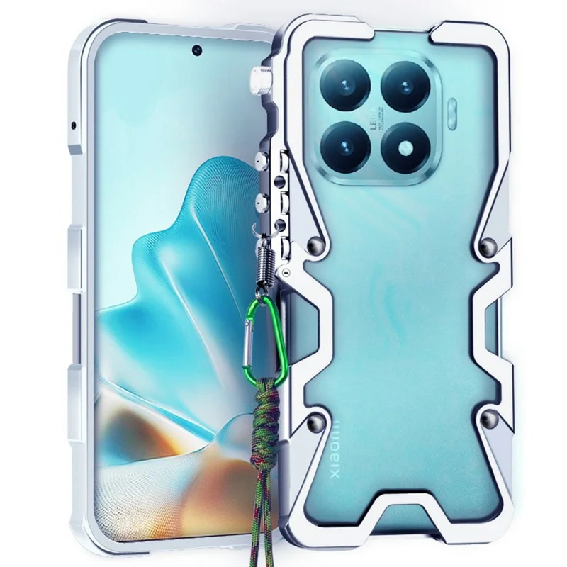 For Xiaomi 15T Pro Bumper Case Aluminium Alloy Metal Phone Shell Cover with Strap - Silver