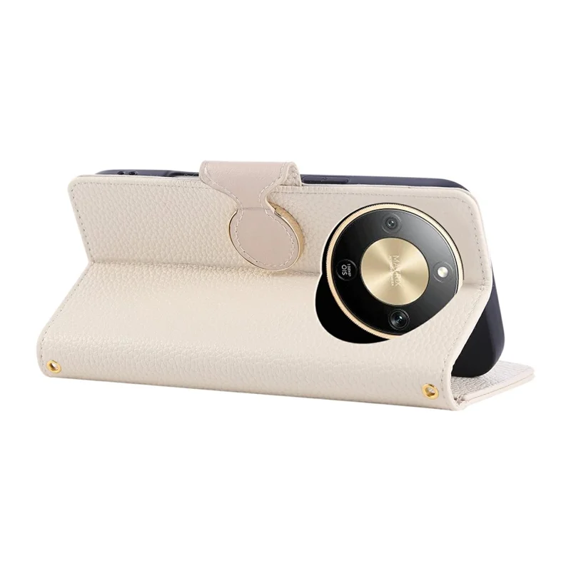 Coque pour téléphone pour Honor Magic8 Lite 5G / X9d 5G / X70 5G, étui portefeuille en cuir avec fermeture à glissière et dragonne - Beige