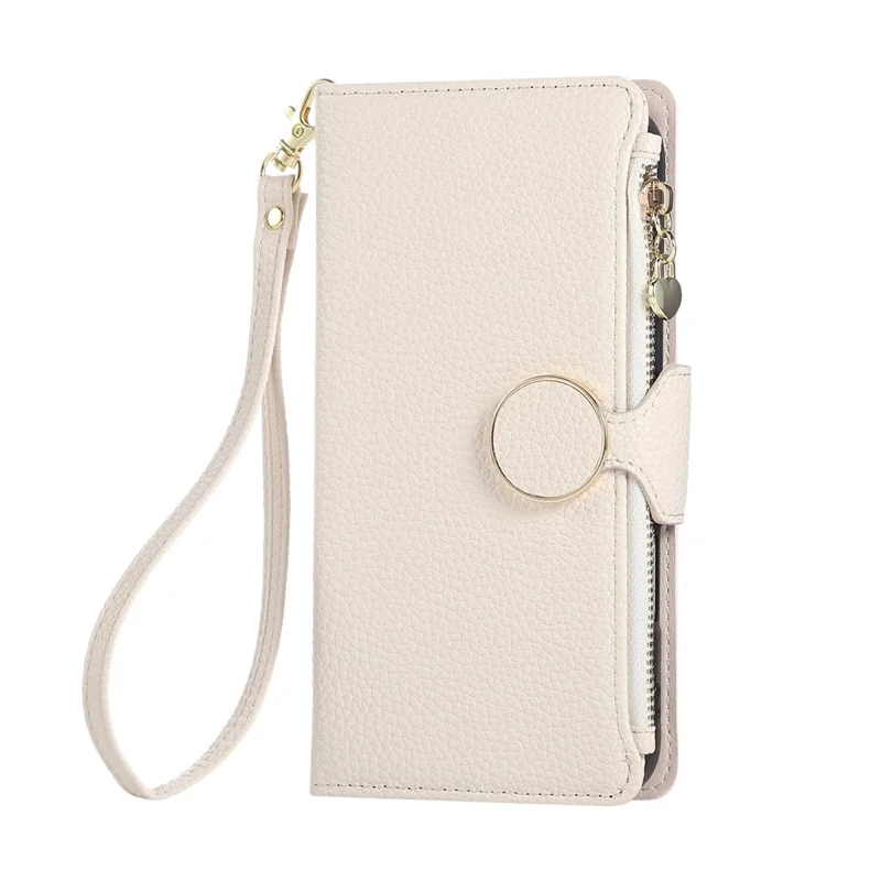 Coque pour téléphone pour Honor Magic8 Lite 5G / X9d 5G / X70 5G, étui portefeuille en cuir avec fermeture à glissière et dragonne - Beige