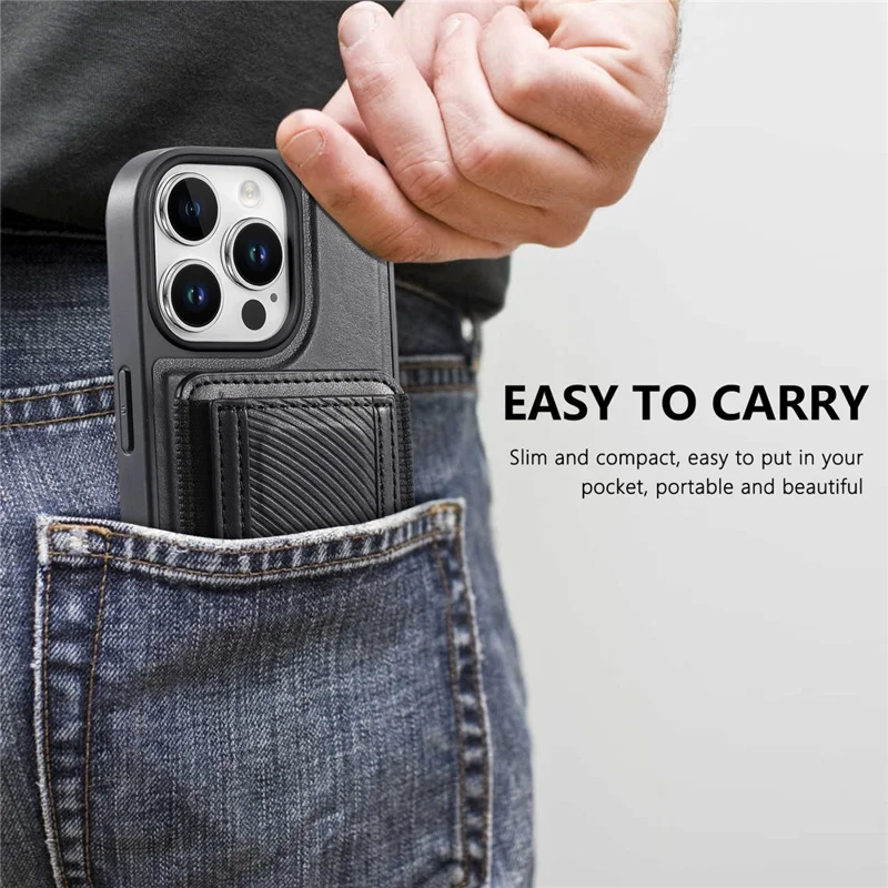 CASENEO For iPhone 16 Pro Max Case with Foldable Kickstand TPU PU Leather PC Card Bag Magnetic Phone Cover Compatible with MagSafe - Black