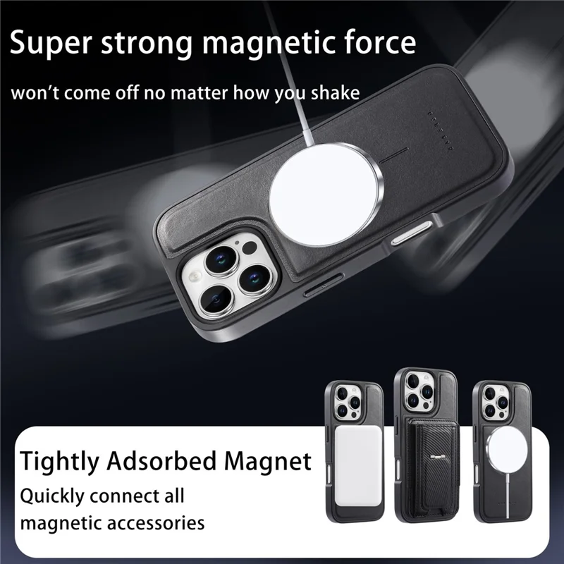 CASENEO For iPhone 16 Pro Max Case with Foldable Kickstand TPU PU Leather PC Card Bag Magnetic Phone Cover Compatible with MagSafe - Black