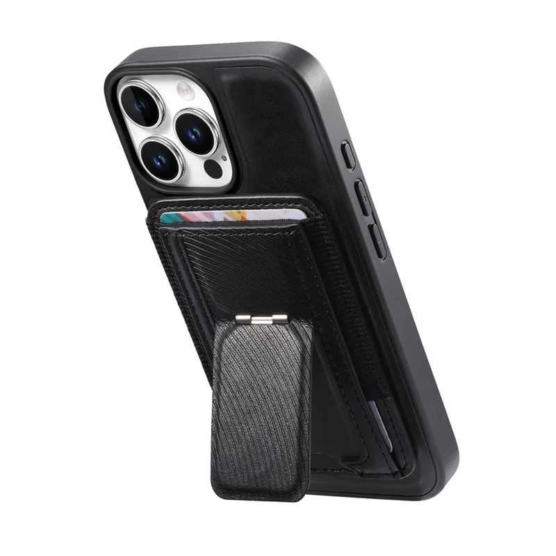 CASENEO For iPhone 16 Pro Max Case with Foldable Kickstand TPU PU Leather PC Card Bag Magnetic Phone Cover Compatible with MagSafe - Black