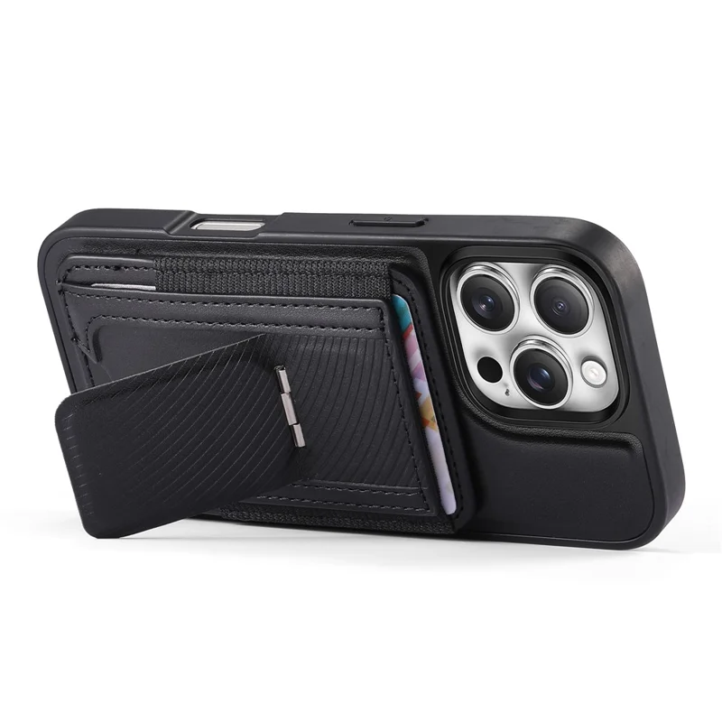 CASENEO For iPhone 16 Pro Max Case with Foldable Kickstand TPU PU Leather PC Card Bag Magnetic Phone Cover Compatible with MagSafe - Black