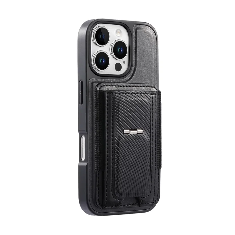 CASENEO For iPhone 16 Pro Max Case with Foldable Kickstand TPU PU Leather PC Card Bag Magnetic Phone Cover Compatible with MagSafe - Black