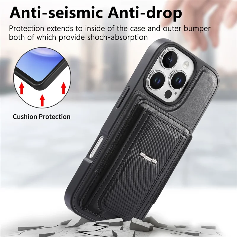 CASENEO For iPhone 16 Pro Max Case with Foldable Kickstand TPU PU Leather PC Card Bag Magnetic Phone Cover Compatible with MagSafe - Black