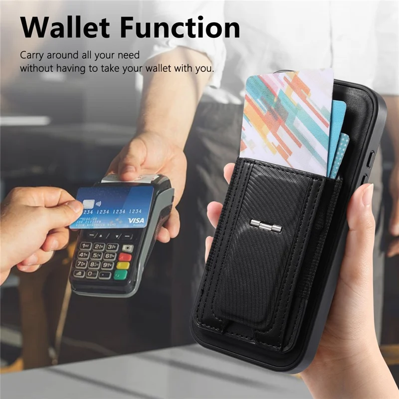 CASENEO For iPhone 16 Pro Max Case with Foldable Kickstand TPU PU Leather PC Card Bag Magnetic Phone Cover Compatible with MagSafe - Black