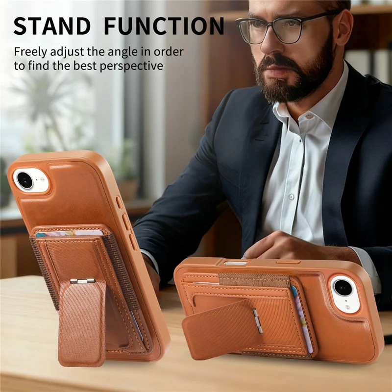 CASENEO For iPhone 16e Case with Foldable Kickstand TPU PU Leather PC Card Bag Magnetic Phone Cover  Compatible with MagSafe - Brown