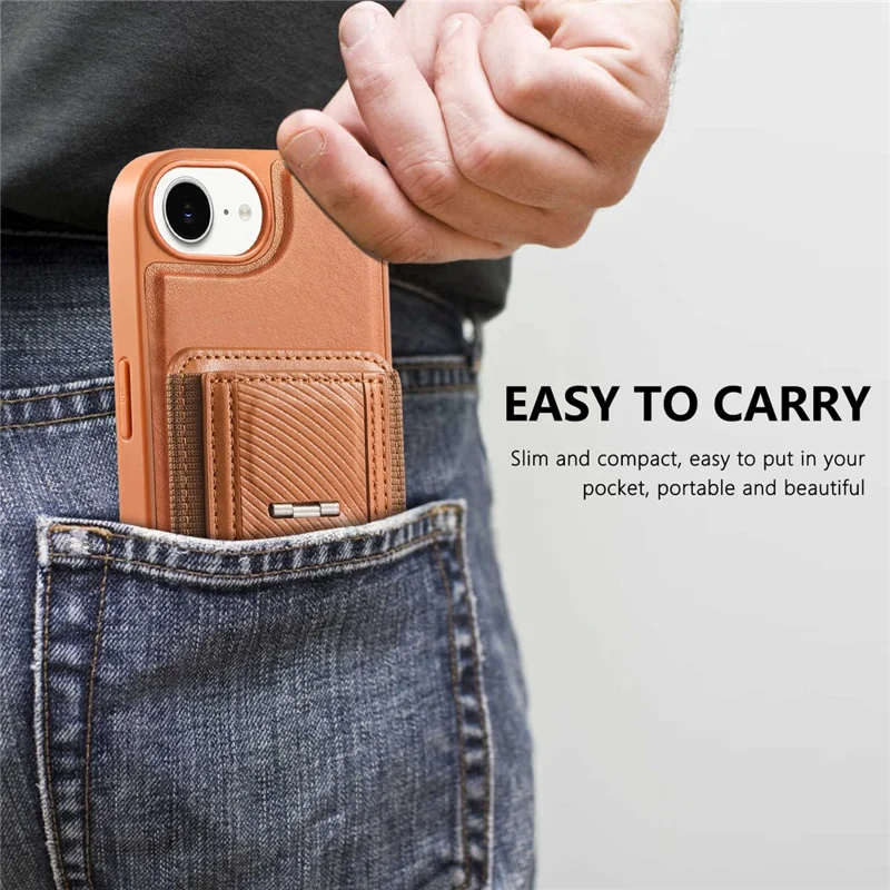 CASENEO For iPhone 16e Case with Foldable Kickstand TPU PU Leather PC Card Bag Magnetic Phone Cover  Compatible with MagSafe - Brown