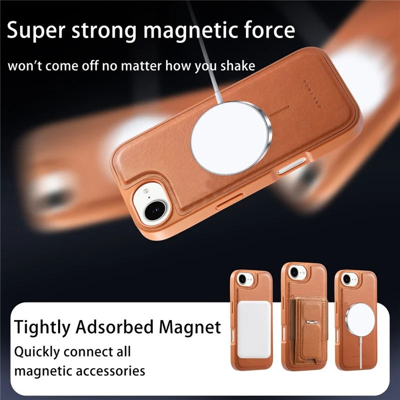 CASENEO For iPhone 16e Case with Foldable Kickstand TPU PU Leather PC Card Bag Magnetic Phone Cover  Compatible with MagSafe - Brown