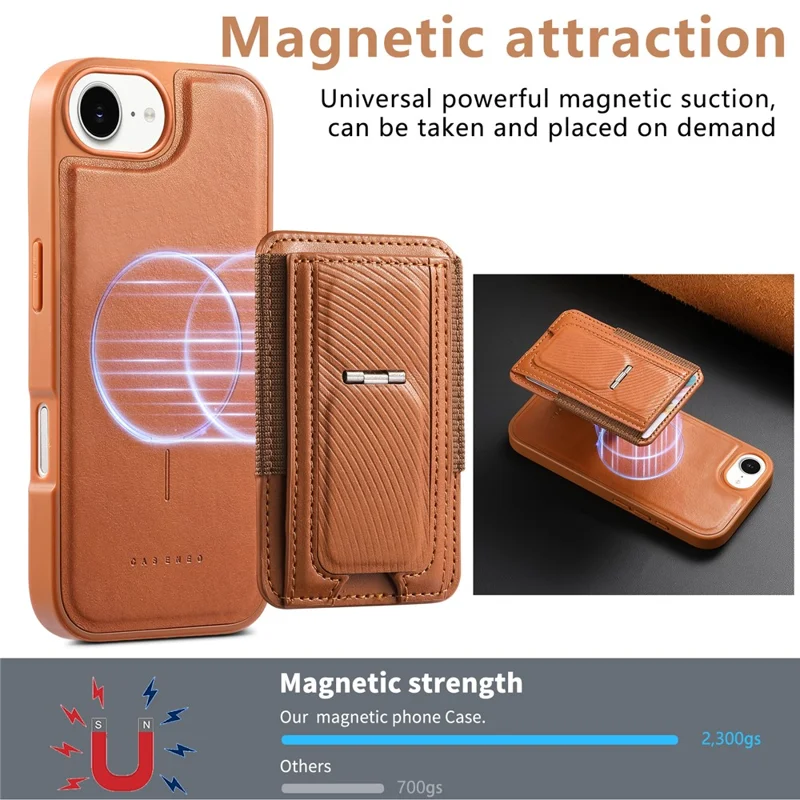CASENEO For iPhone 16e Case with Foldable Kickstand TPU PU Leather PC Card Bag Magnetic Phone Cover  Compatible with MagSafe - Brown