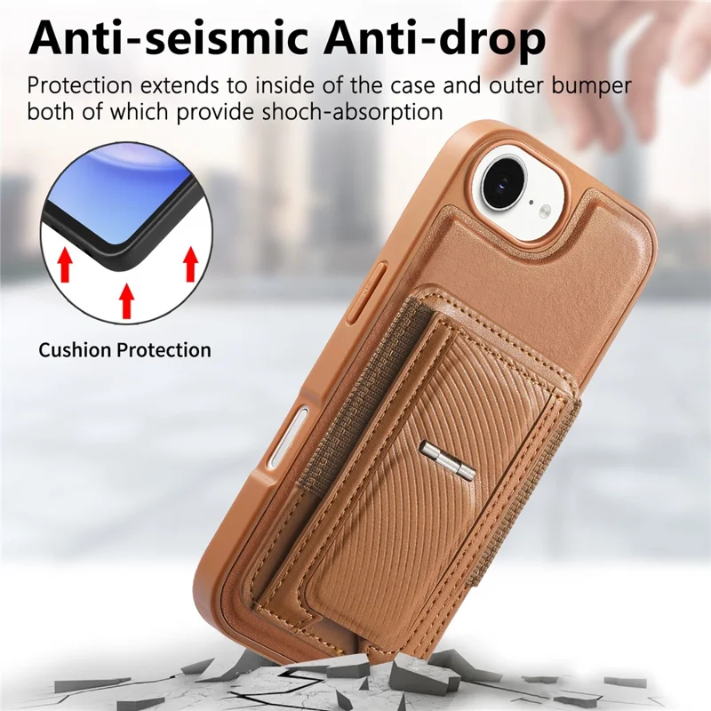 CASENEO For iPhone 16e Case with Foldable Kickstand TPU PU Leather PC Card Bag Magnetic Phone Cover  Compatible with MagSafe - Brown