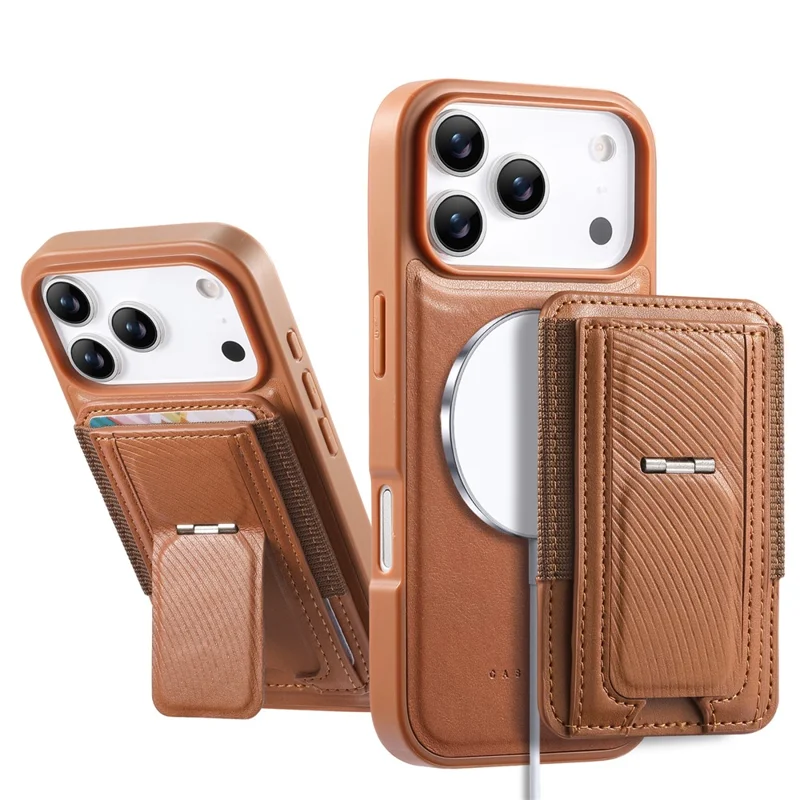 CASENEO For iPhone 17 Pro Max Case with Foldable Kickstand TPU PU Leather PC Card Bag Magnetic Phone Cover  Compatible with MagSafe - Brown