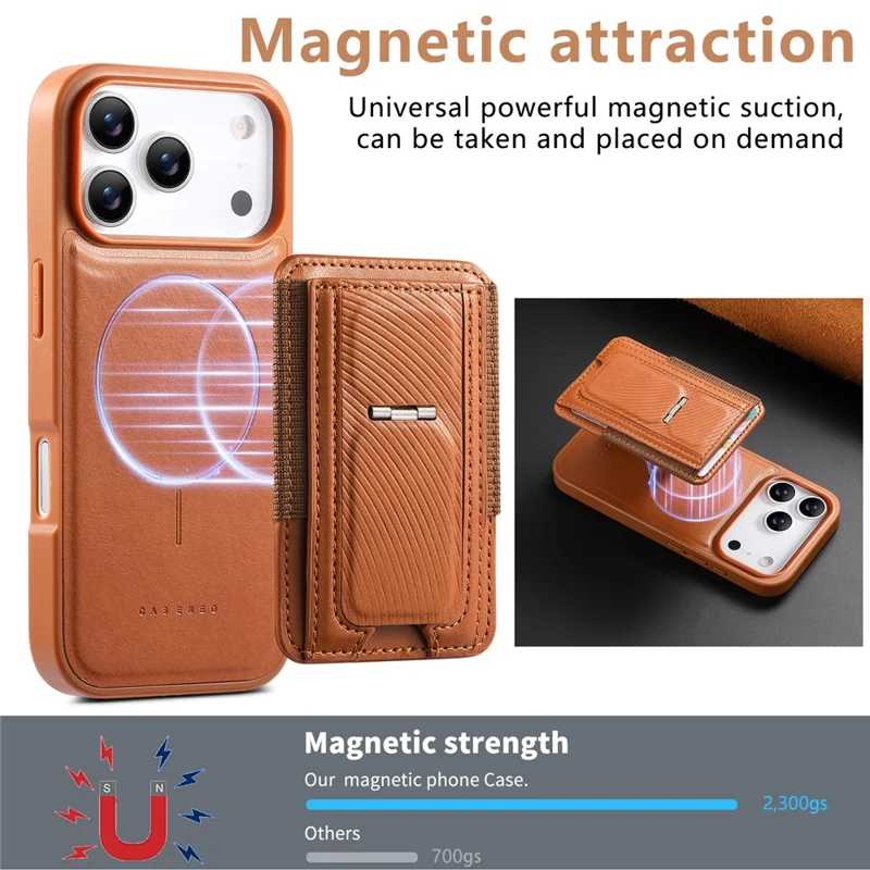 CASENEO For iPhone 17 Pro Max Case with Foldable Kickstand TPU PU Leather PC Card Bag Magnetic Phone Cover  Compatible with MagSafe - Brown