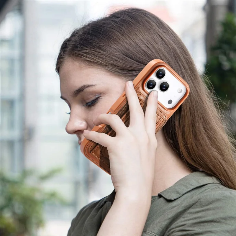 CASENEO For iPhone 17 Pro Max Case with Foldable Kickstand TPU PU Leather PC Card Bag Magnetic Phone Cover  Compatible with MagSafe - Brown