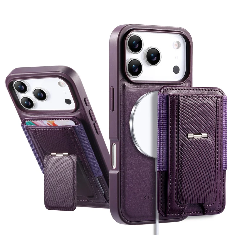 CASENEO For iPhone 17 Pro Case with Foldable Kickstand TPU PU Leather PC Card Bag Magnetic Phone Cover  Compatible with MagSafe - Purple