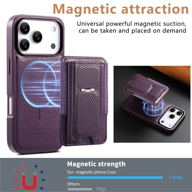CASENEO For iPhone 17 Pro Case with Foldable Kickstand TPU PU Leather PC Card Bag Magnetic Phone Cover  Compatible with MagSafe - Purple