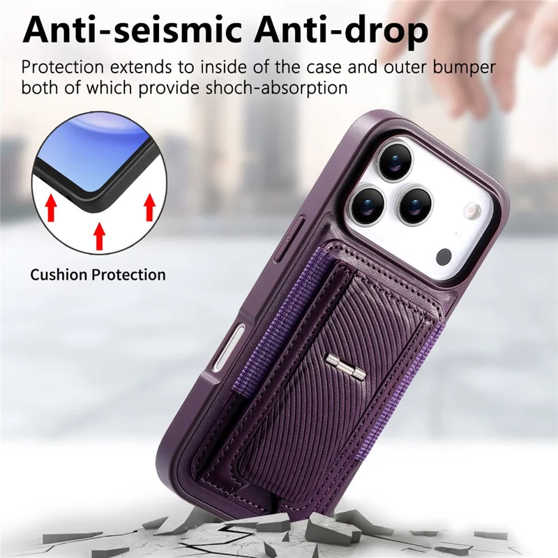 CASENEO For iPhone 17 Pro Case with Foldable Kickstand TPU PU Leather PC Card Bag Magnetic Phone Cover  Compatible with MagSafe - Purple
