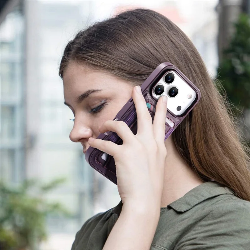 CASENEO For iPhone 17 Pro Case with Foldable Kickstand TPU PU Leather PC Card Bag Magnetic Phone Cover  Compatible with MagSafe - Purple