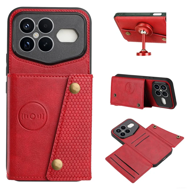 Funda para Xiaomi Redmi K90 Pro Max Champion Edition con ranuras para tarjetas, soporte, cubierta de cuero + TPU - Rojo