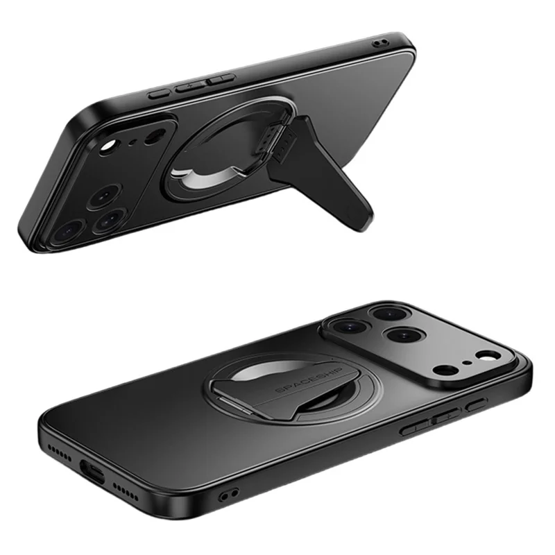 For iPhone 17 Pro Max Magnetic Case Foldable Kickstand PC TPU Phone Cover Compatible with MagSafe - Black