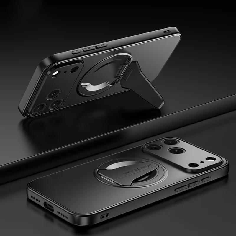 For iPhone 17 Pro Max Magnetic Case Foldable Kickstand PC TPU Phone Cover Compatible with MagSafe - Black