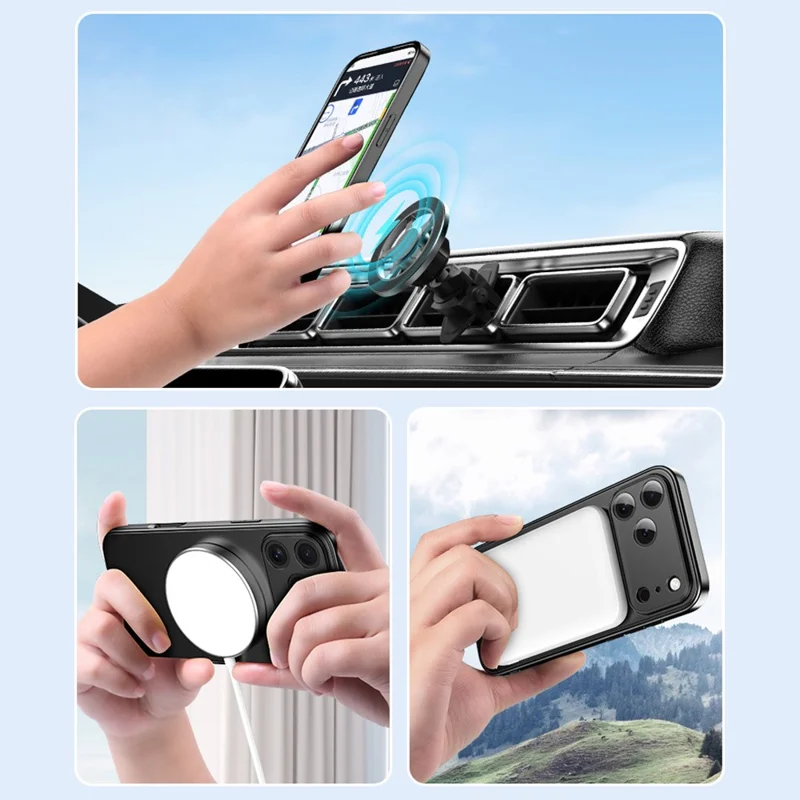 For iPhone 17 Pro Max Magnetic Case Foldable Kickstand PC TPU Phone Cover Compatible with MagSafe - Black