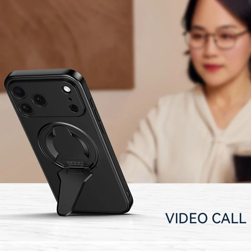 For iPhone 17 Pro Max Magnetic Case Foldable Kickstand PC TPU Phone Cover Compatible with MagSafe - Black