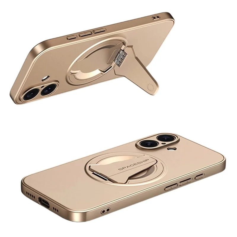 For iPhone 17 Magnetic Case Foldable Kickstand PC TPU Phone Cover Compatible with MagSafe - Desert Gold