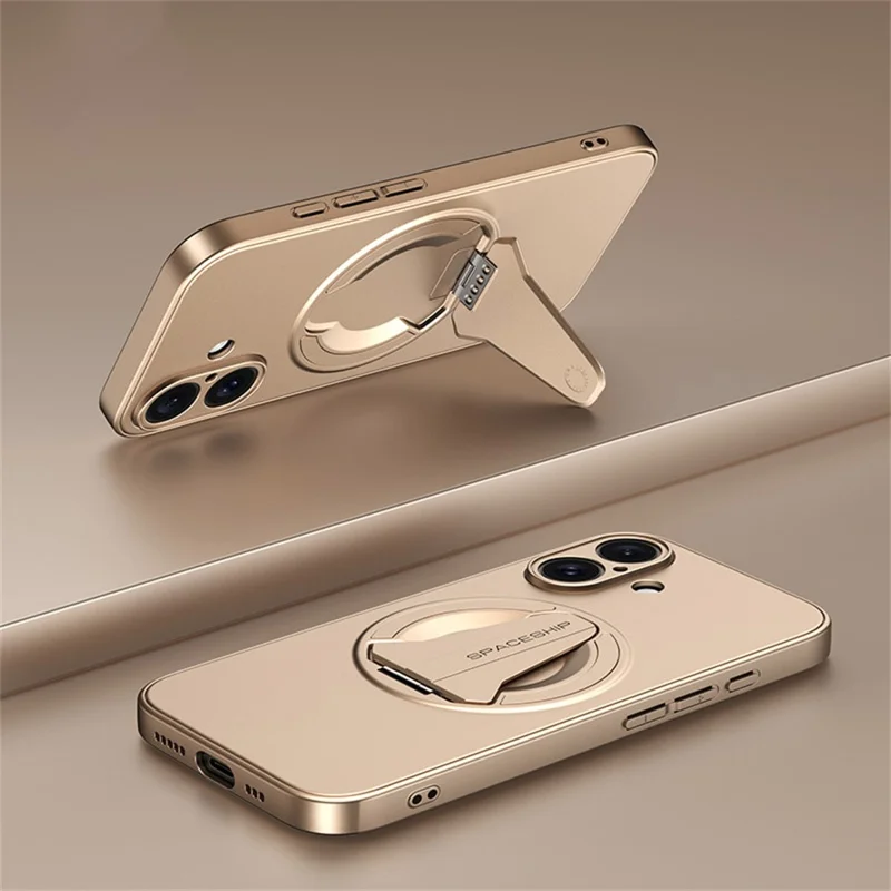 For iPhone 17 Magnetic Case Foldable Kickstand PC TPU Phone Cover Compatible with MagSafe - Desert Gold