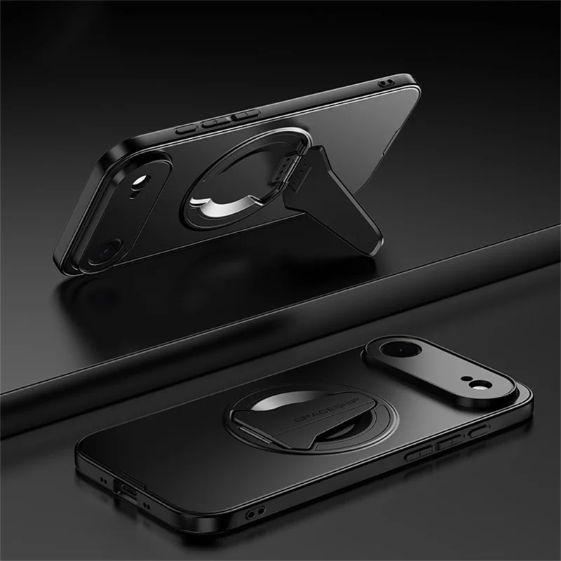 For iPhone Air Magnetic Case Foldable Kickstand PC TPU Phone Cover Compatible with MagSafe - Black